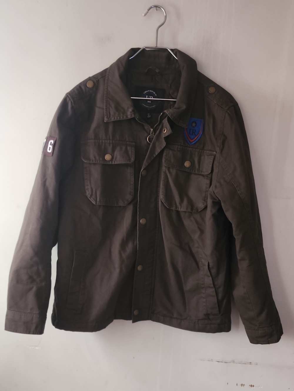 Urban Outfitters Olive Green Military Field Jacket with Patch Accents